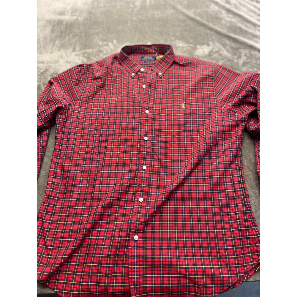 Polo Ralph Lauren Mens Slim Fit Plaid Button Down‎ Shirt Red Navy XL 4694
